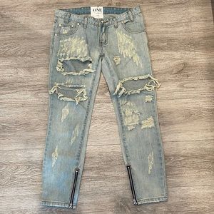 One Teaspoon Light Blue Distressed Jeans